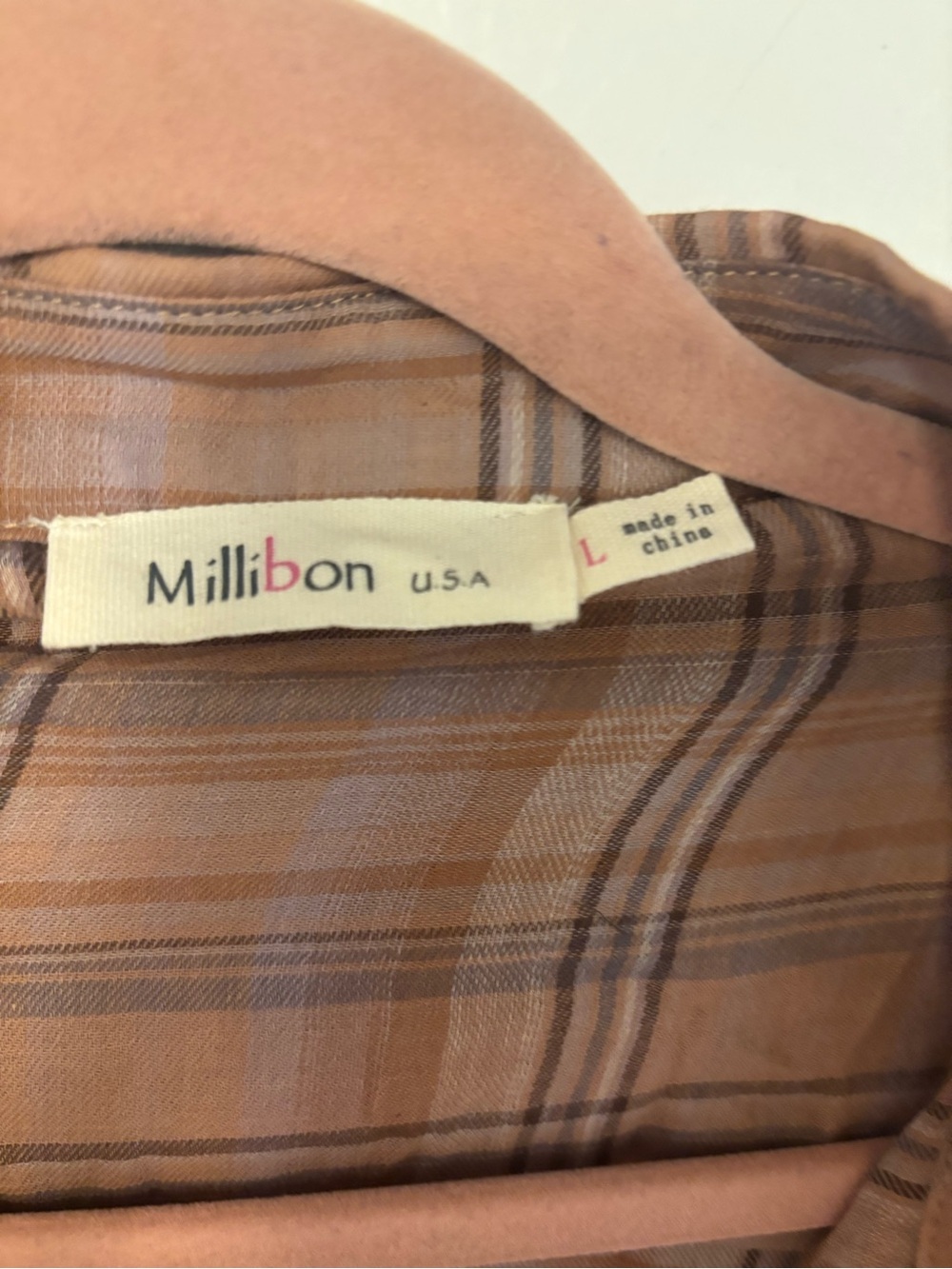 Millibon
 Women's Plaid Button-Up Shirt boho thin - Rust Tan - Picture 4 of 5